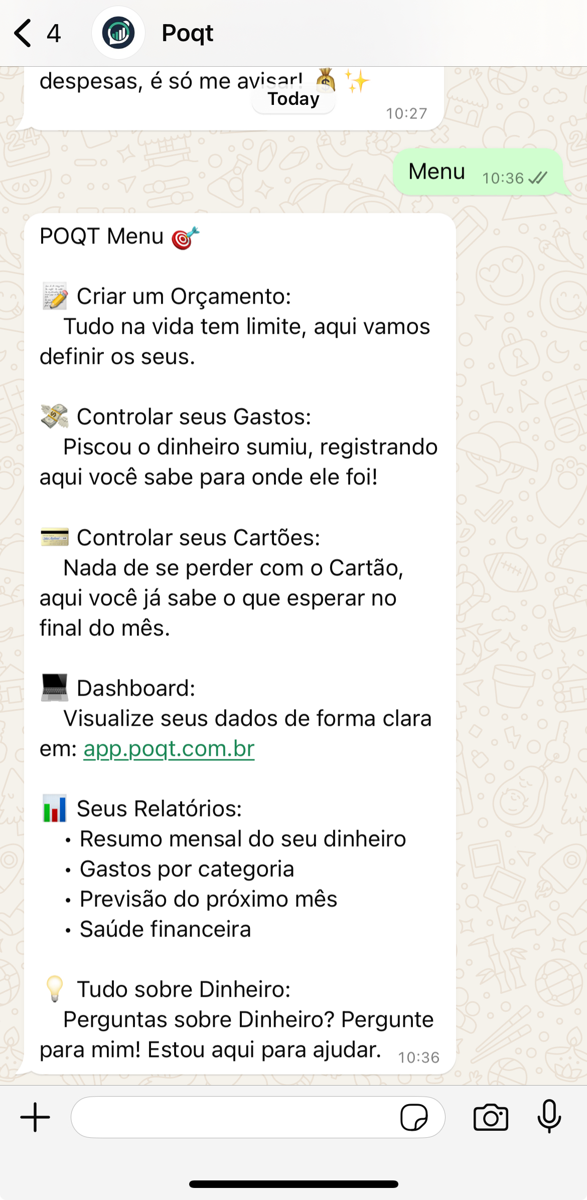 Conversa POQT no WhatsApp